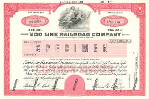 Soo Line Railroad Co. - Specimen Stock Certificate